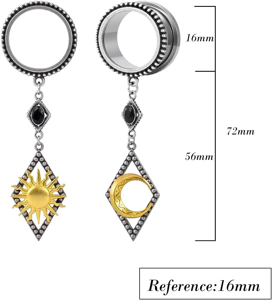 1 Pair Retro Dangle Ear Gauges Piercing Jewelry Stainless Steel Rhombic Inlaid Animals Ear Hangers Plugs Tunnels Women mens Ear Stretchers Earrings Expander.
