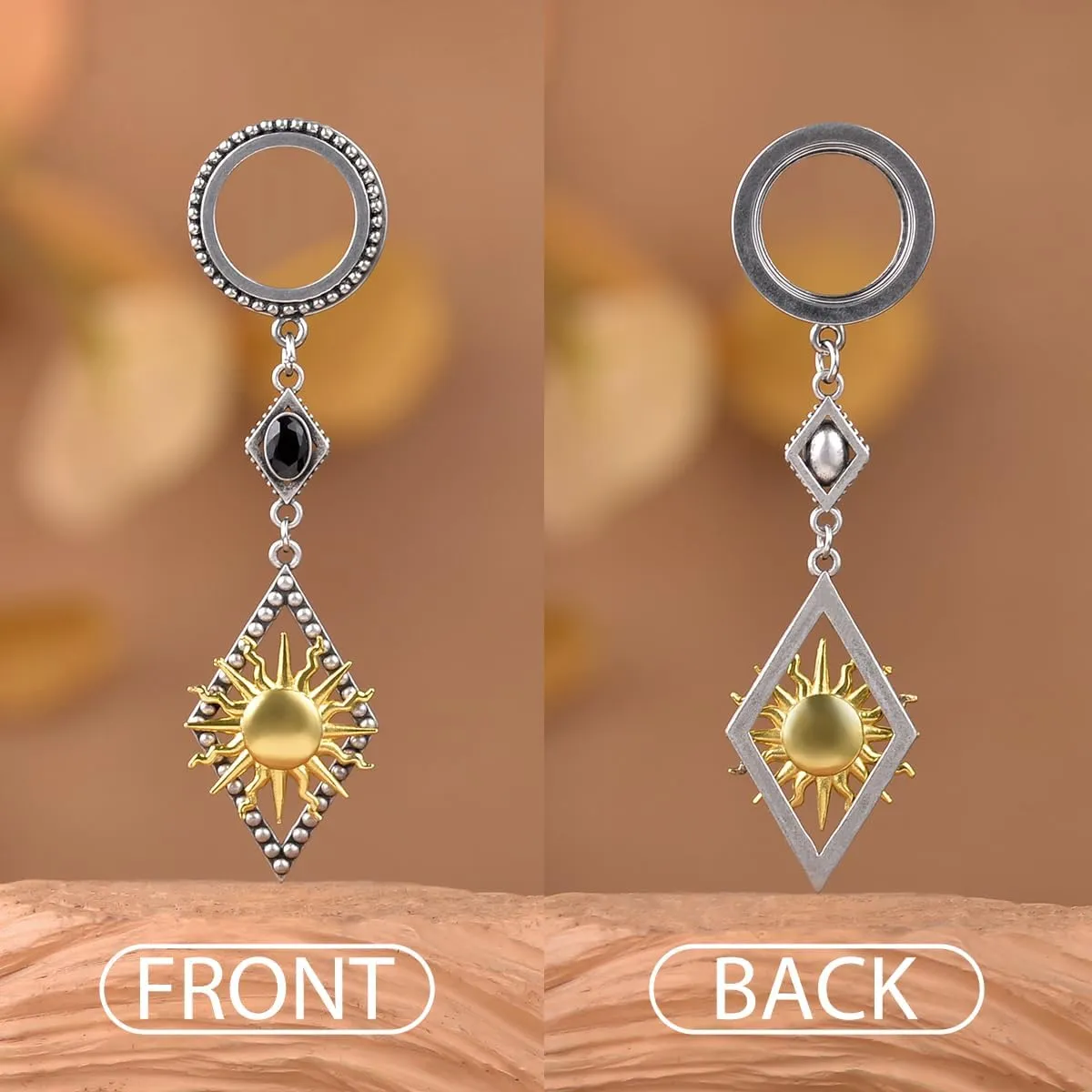 1 Pair Retro Dangle Ear Gauges Piercing Jewelry Stainless Steel Rhombic Inlaid Animals Ear Hangers Plugs Tunnels Women mens Ear Stretchers Earrings Expander.