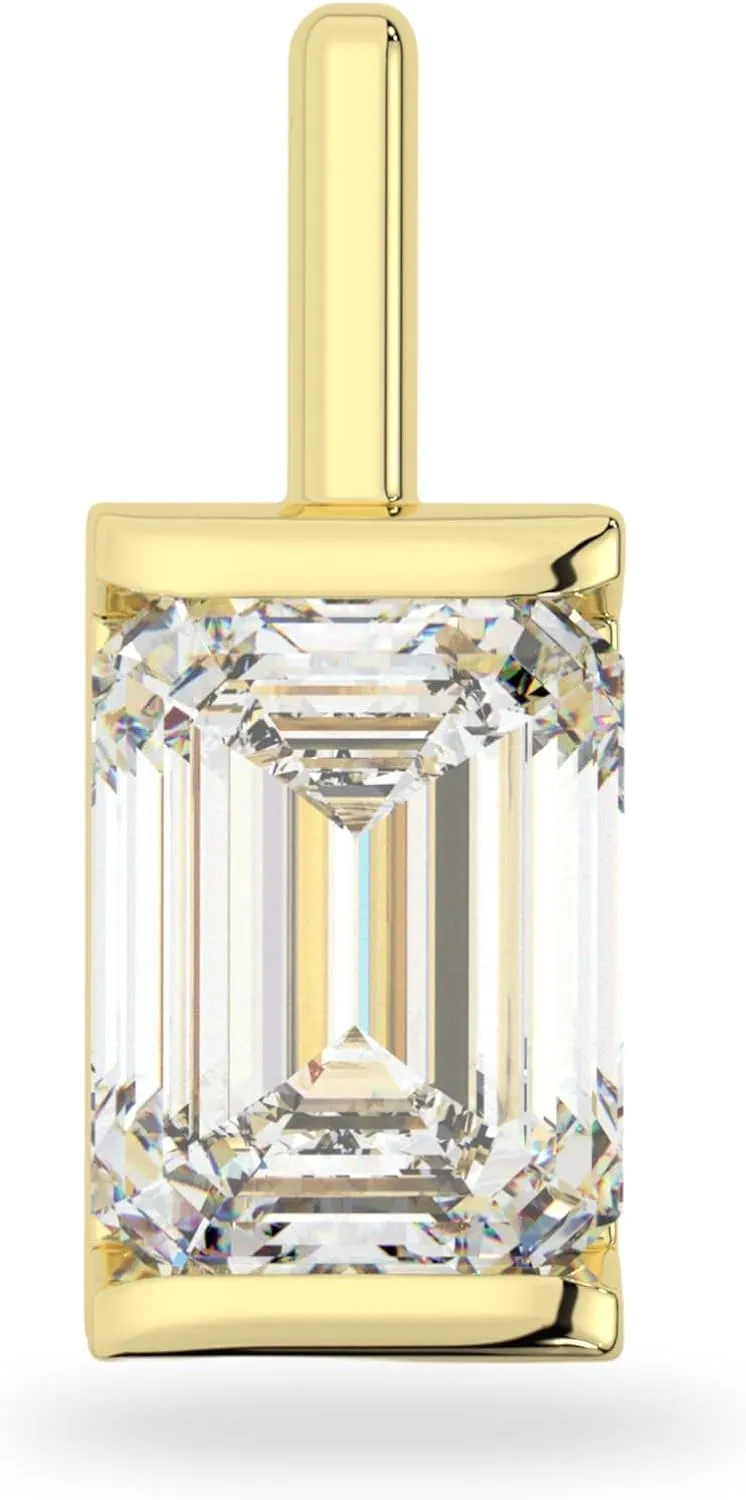 14K Solid Gold Lab Grown Moissanite Diamond Emerald Shape Channel Set| 8 x 6mm | 2.0 ctw | Pendant Only | Made in USA