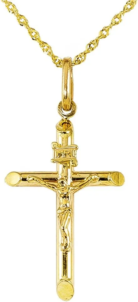 14k Yellow Gold Jesus Crucifix Cross Pendant with Luxury Italian Chain