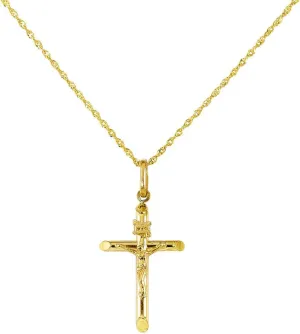 14k Yellow Gold Jesus Crucifix Cross Pendant with Luxury Italian Chain