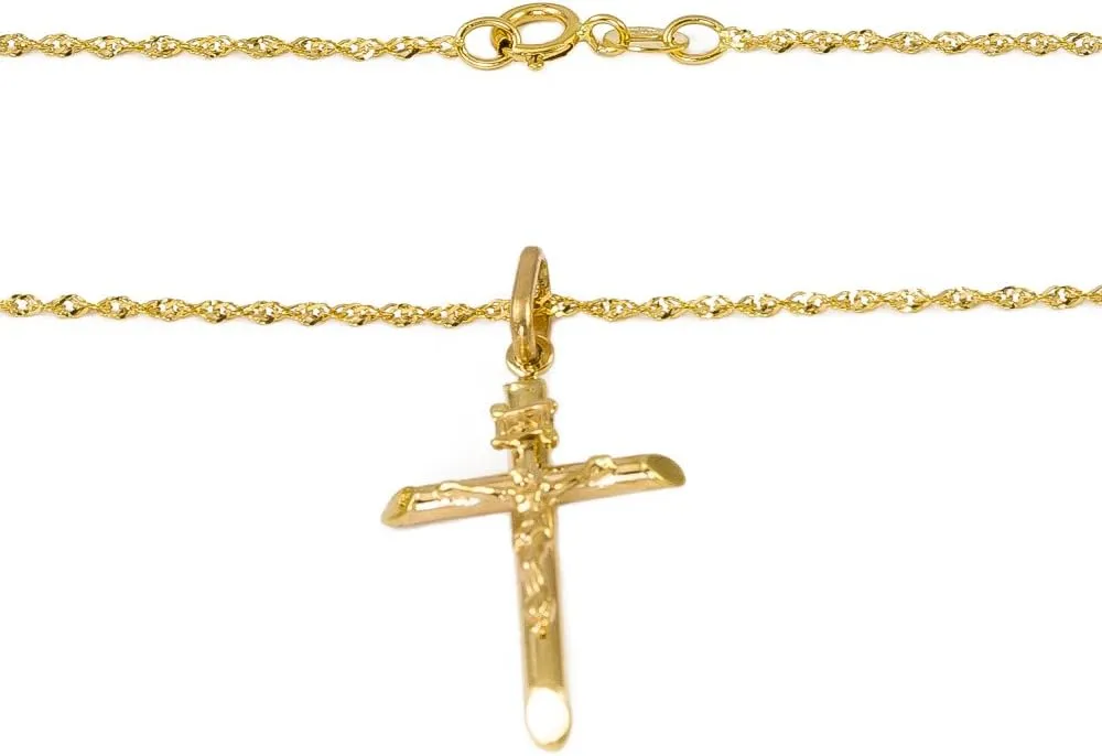 14k Yellow Gold Jesus Crucifix Cross Pendant with Luxury Italian Chain