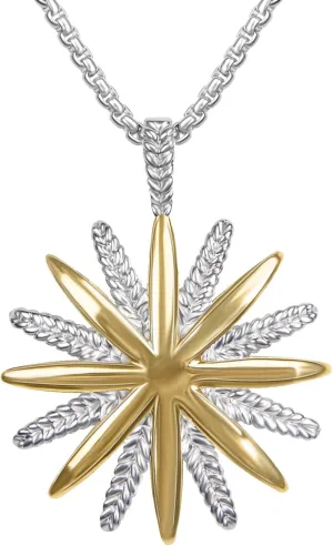 18K Gold Plated Necklace Designer Jewelry Two Tone Wheat Chain Starburst Sunflower Pendant Necklace with Stainless Steel Box Chain