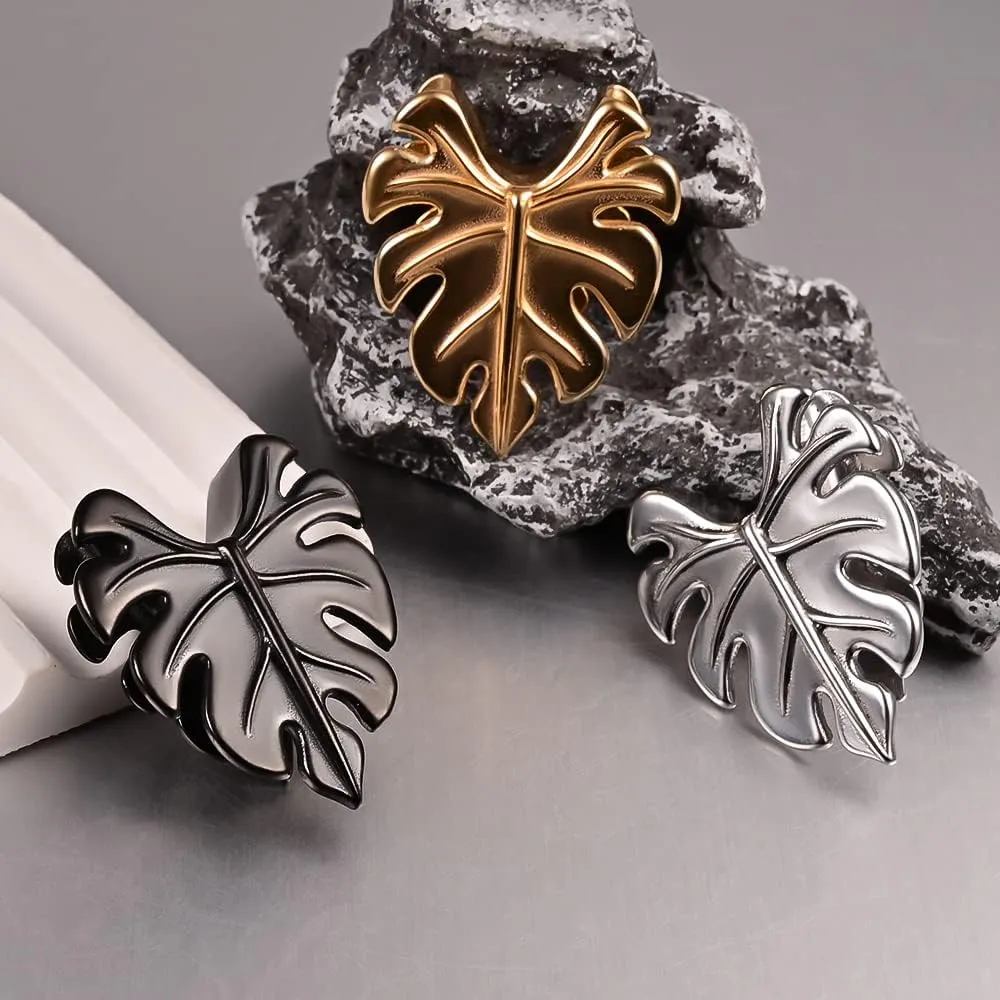 2PCS Leaves Saddle Ear Tunnels Plugs 316 Stainless Steel Ear Gauges Hangers Hypoallergenic Earrings Stretchers Expanders Piercing Body Jewelry