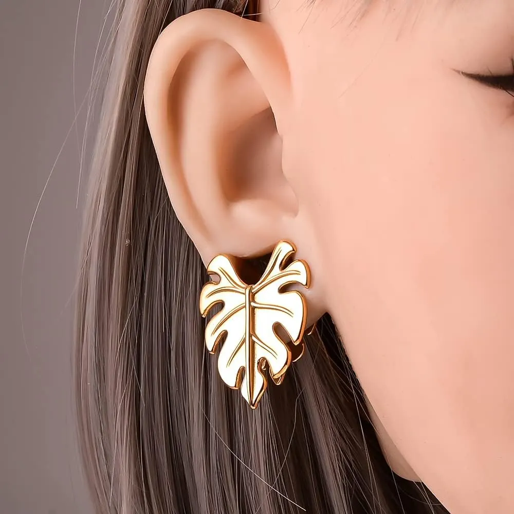 2PCS Leaves Saddle Ear Tunnels Plugs 316 Stainless Steel Ear Gauges Hangers Hypoallergenic Earrings Stretchers Expanders Piercing Body Jewelry