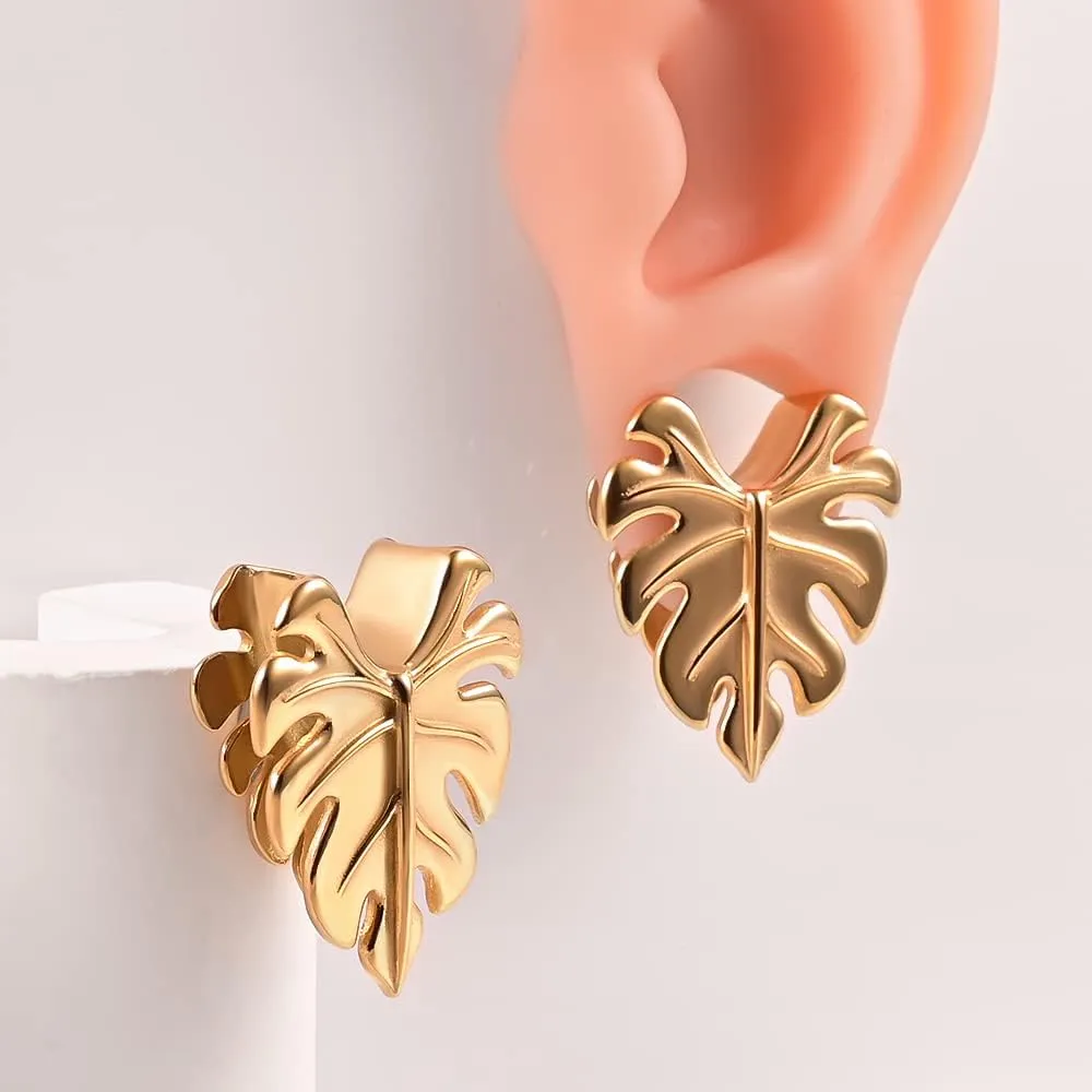 2PCS Leaves Saddle Ear Tunnels Plugs 316 Stainless Steel Ear Gauges Hangers Hypoallergenic Earrings Stretchers Expanders Piercing Body Jewelry