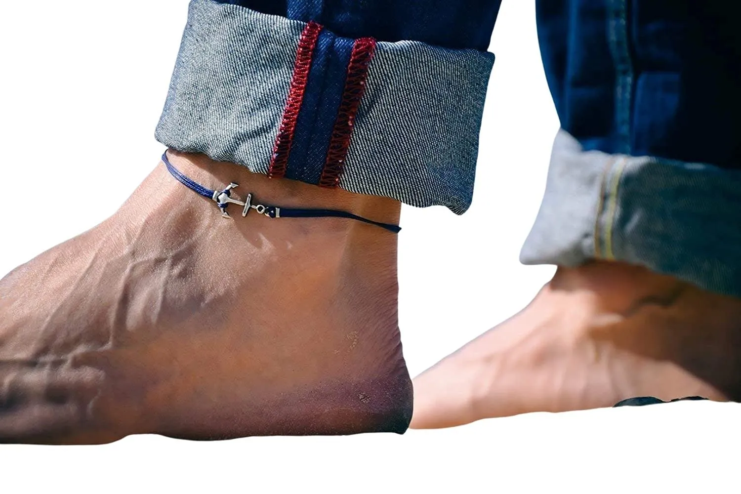 Anchor anklet for men, men's ankle bracelet with a silver plated anchor charm and blue cotton cord, custom anklet gift for him, beach ocean boat sailor skipper summer jewelry