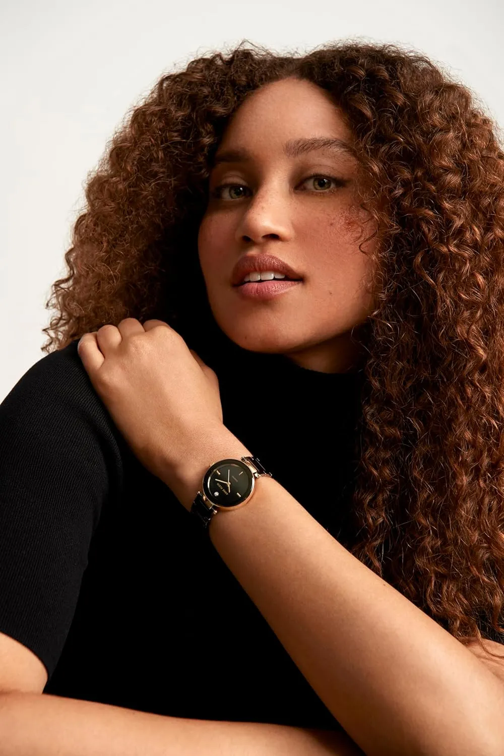 Anne Klein Women's Black Ceramic Bracelet Watch with Diamond Accent