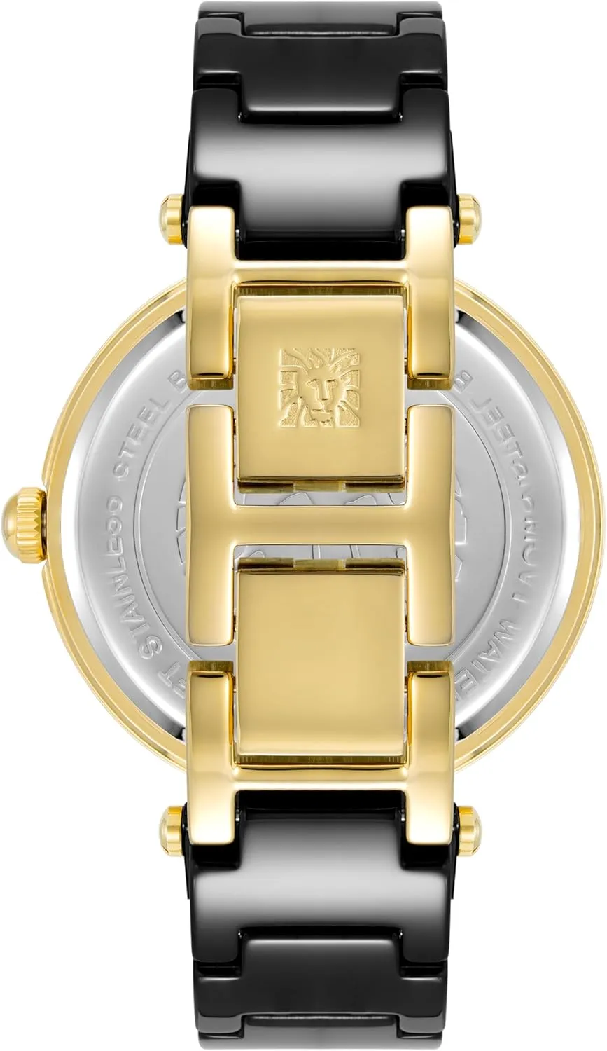Anne Klein Women's Black Ceramic Bracelet Watch with Diamond Accent