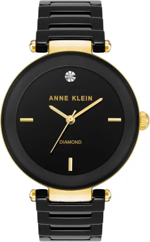 Anne Klein Women's Black Ceramic Bracelet Watch with Diamond Accent