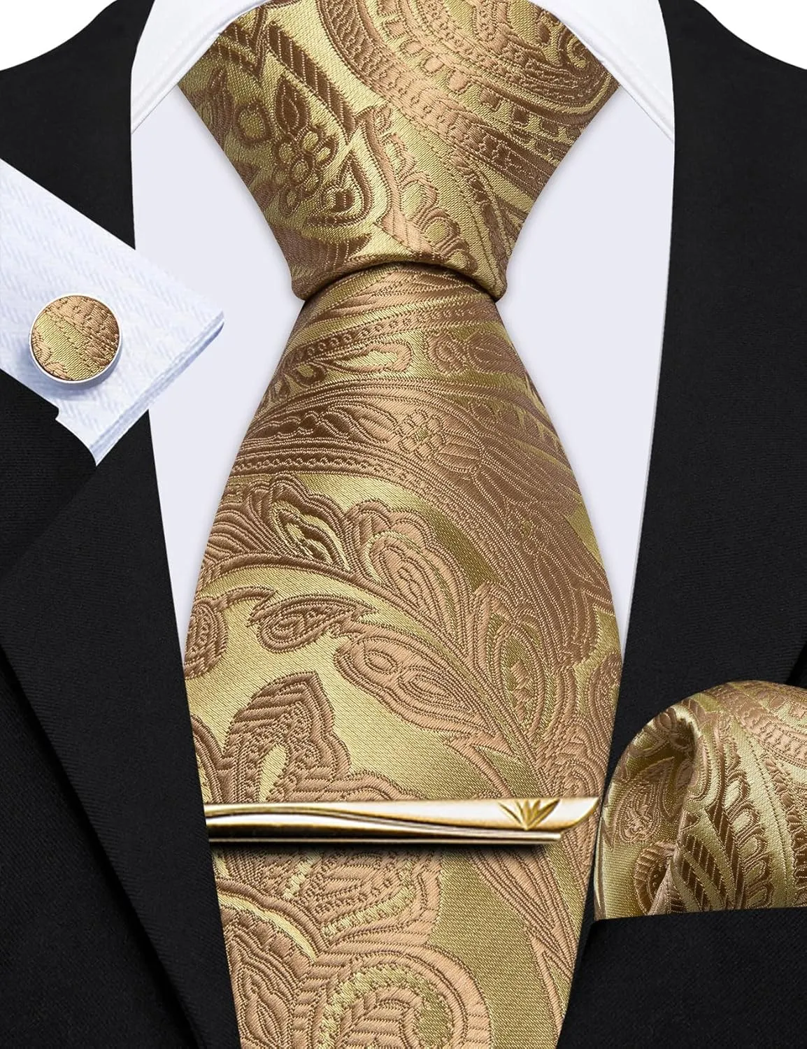 Barry.Wang Designer Mens Tie Sets Collection, Eleagnt Gift Box Tie Clips Handkerchief Cufflink Set