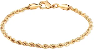 Barzel 18K Gold Plated Rope Chain Bracelet - Made In Brazil