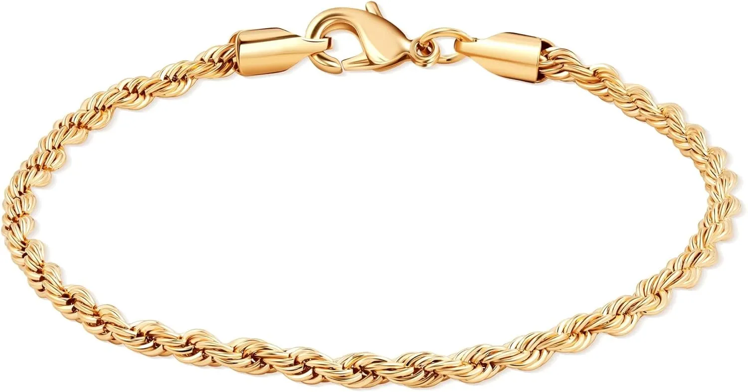 Barzel 18K Gold Plated Rope Chain Bracelet - Made In Brazil