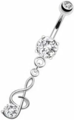 Belly Button Ring Navel Cz Whimsical Music Note Prong Set Navel 14g