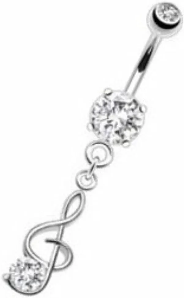 Belly Button Ring Navel Cz Whimsical Music Note Prong Set Navel 14g