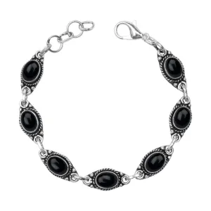 Black Onyx Stone Bracelet, Handmade Bracelet for Women, Silver Overlay Bracelet, Oval Gemstone Bracelet, bezel Bracelet, Silver Adjustable Bracelet, Gift
