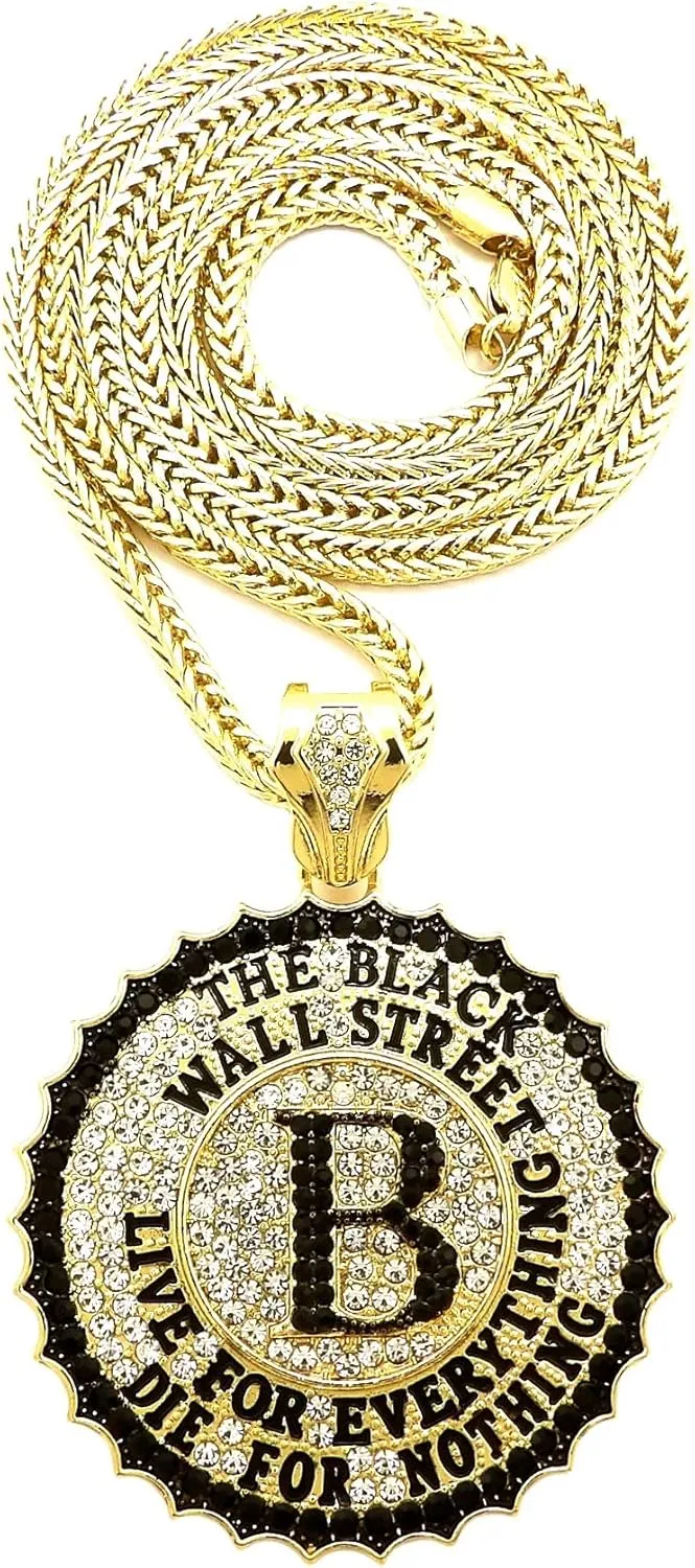 Black Wall Street Pendant Necklace with Crystal Rhinestones