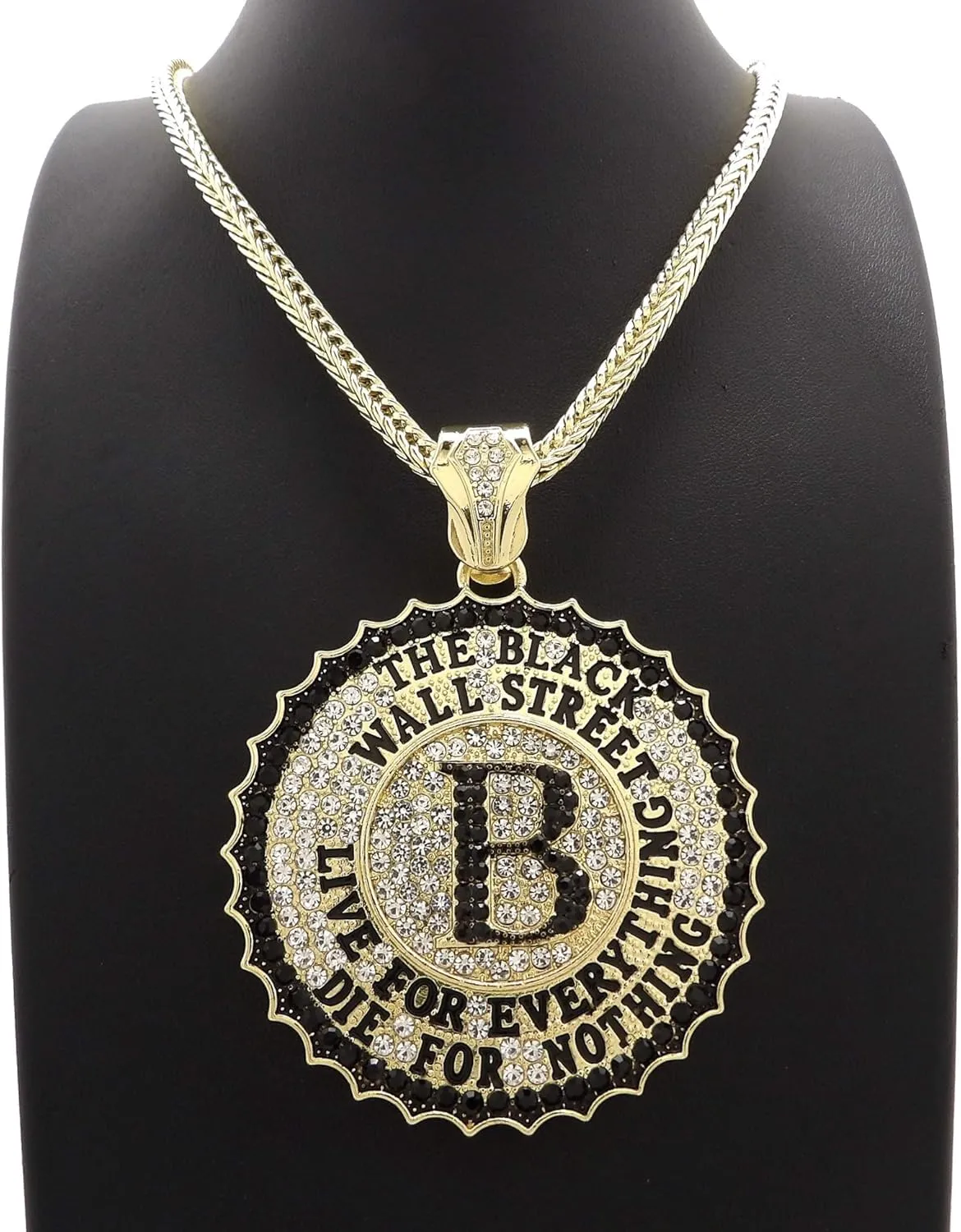 Black Wall Street Pendant Necklace with Crystal Rhinestones