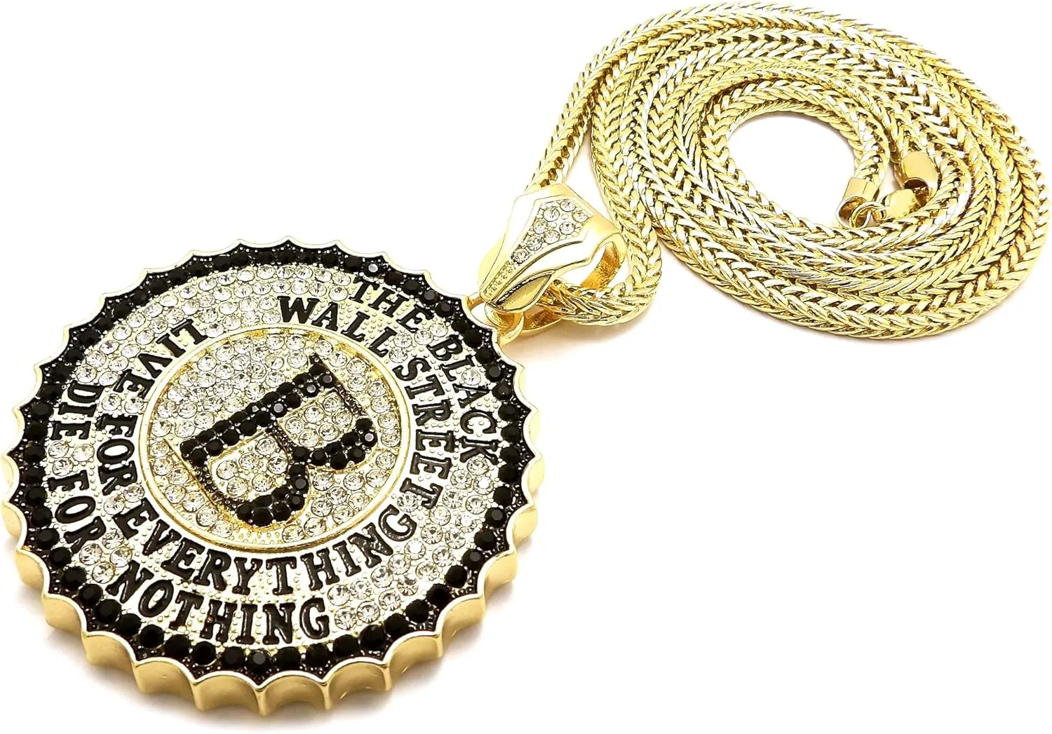 Black Wall Street Pendant Necklace with Crystal Rhinestones