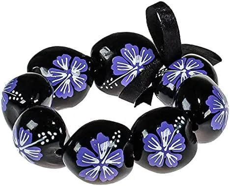 BlueRica Hand Painted Flower Kukui Bracelet