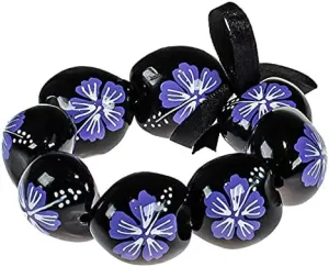 BlueRica Hand Painted Flower Kukui Bracelet