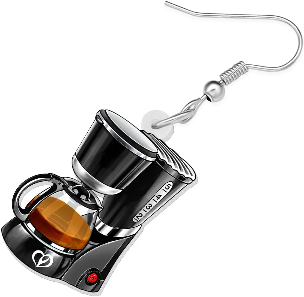 BONSNY Acrylic Dangling Novelty Fun Black Coffee Machine Earrings Hypoallergenic Designer Jewelry Gifts For Women