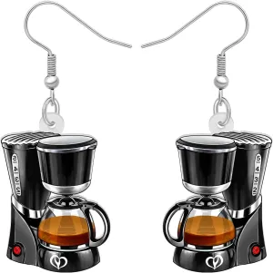 BONSNY Acrylic Dangling Novelty Fun Black Coffee Machine Earrings Hypoallergenic Designer Jewelry Gifts For Women