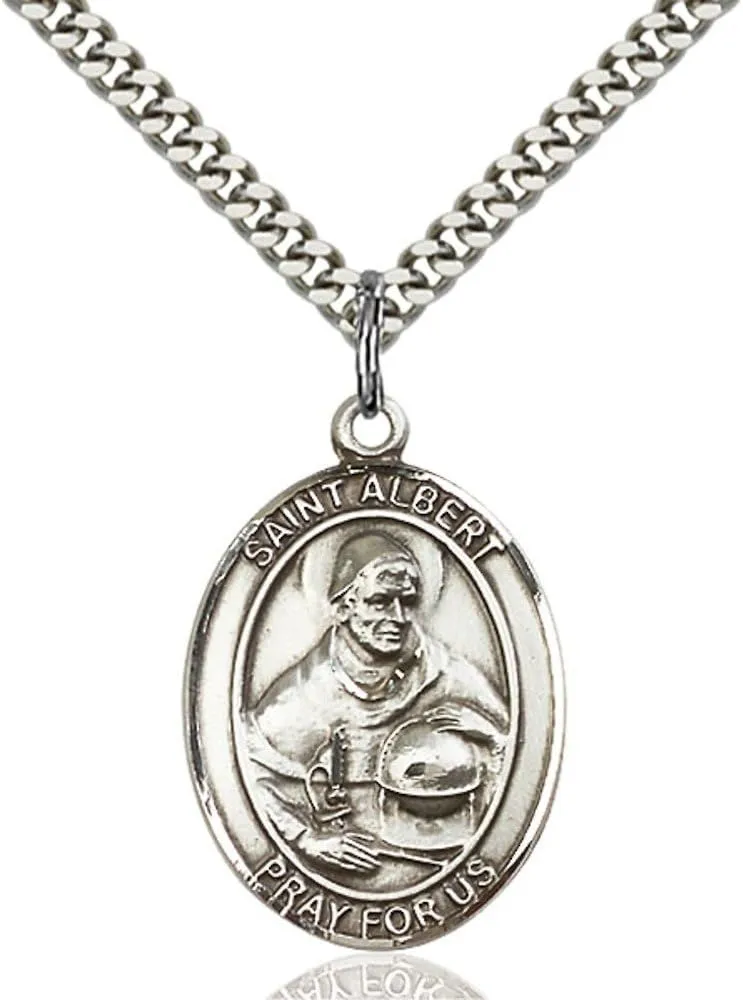 Bonyak Jewelry St. Albert The Great Hand-Crafted Oval Medal Pendant in Sterling Silver