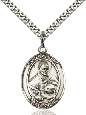 Bonyak Jewelry St. Albert The Great Hand-Crafted Oval Medal Pendant in Sterling Silver