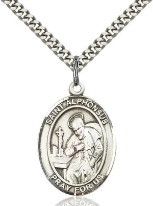 Bonyak Jewelry St. Alphonsus Hand-Crafted Oval Medal Pendant in Sterling Silver