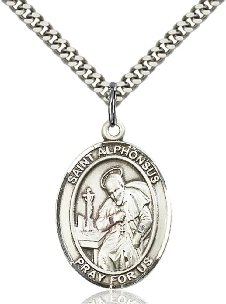 Bonyak Jewelry St. Alphonsus Hand-Crafted Oval Medal Pendant in Sterling Silver