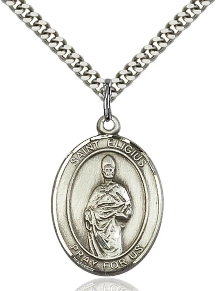 Bonyak Jewelry St. Eligius Hand-Crafted Oval Medal Pendant in Sterling Silver
