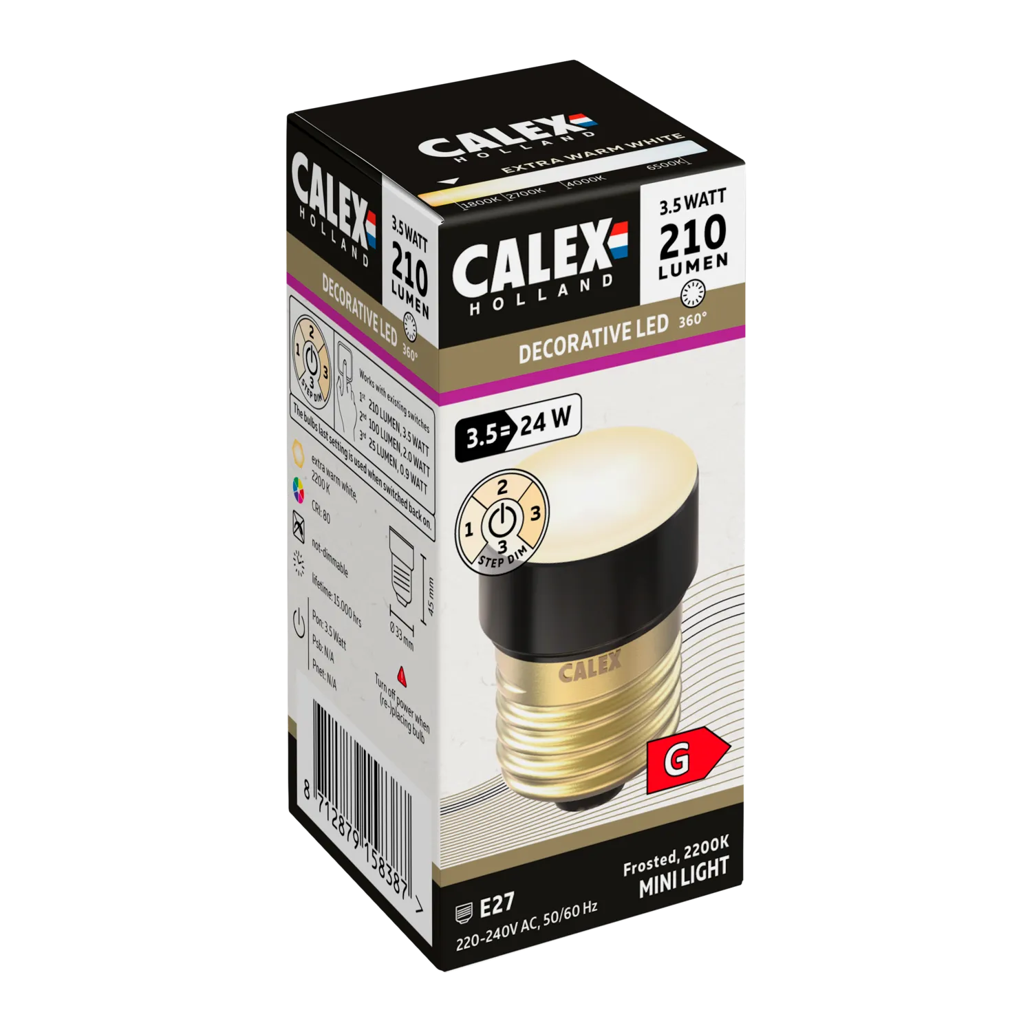 Calex Mini Light - Black - E27 - 3.5W - 3 step dimming