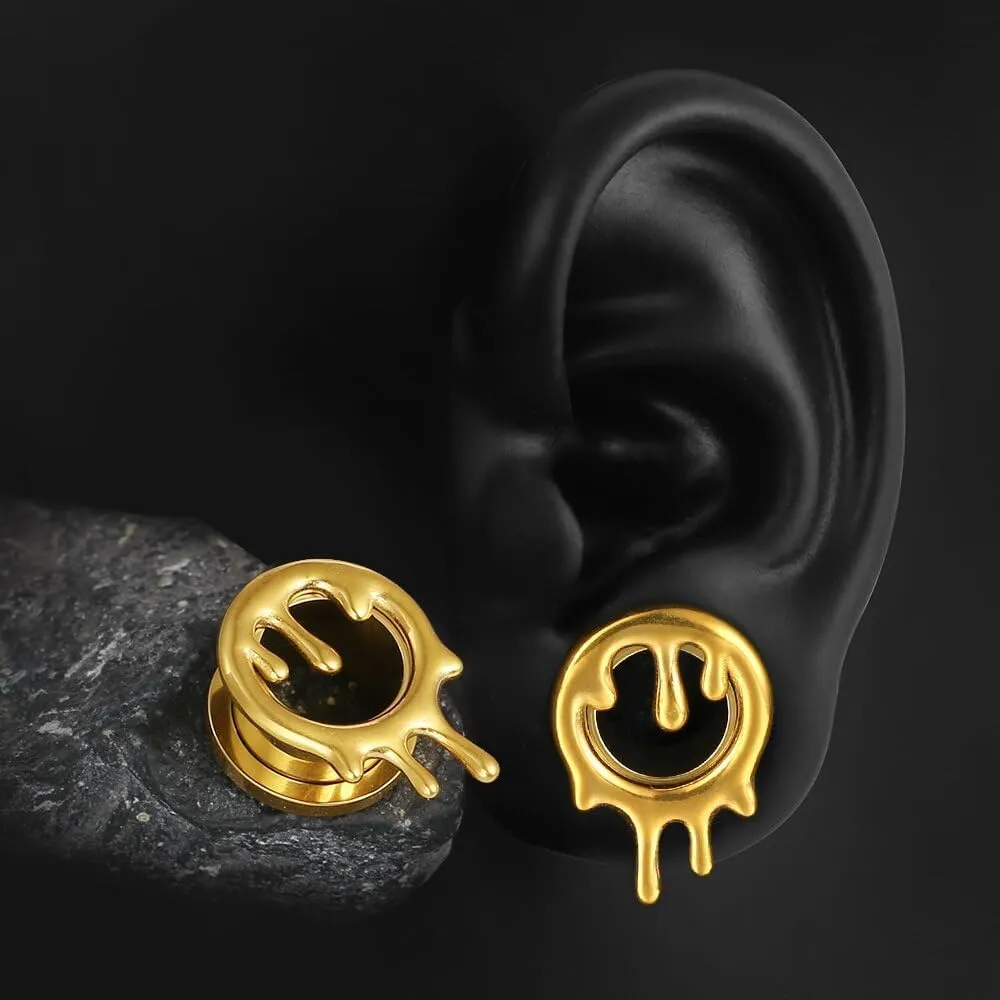Casvort 2 PCS Hypoallergenic 316 Stainless Steel 0G-1" Unique Water Drops Ear Gauges Halloween Ear Plugs for Stretched Lobe Ear Tunnels Saddle Hangers Body Piercing Jewelry