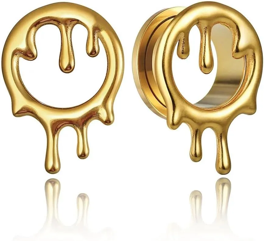 Casvort 2 PCS Hypoallergenic 316 Stainless Steel 0G-1" Unique Water Drops Ear Gauges Halloween Ear Plugs for Stretched Lobe Ear Tunnels Saddle Hangers Body Piercing Jewelry