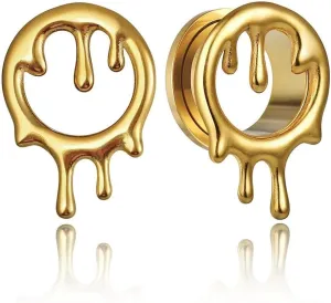Casvort 2 PCS Hypoallergenic 316 Stainless Steel 0G-1" Unique Water Drops Ear Gauges Halloween Ear Plugs for Stretched Lobe Ear Tunnels Saddle Hangers Body Piercing Jewelry
