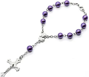 Catholic Purple Rosary Bead Bracelet Virgin Mary Cross Rosary Bead Bracelet for Car Hanging Baptism