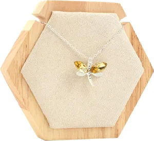 CHGCRAFT Hexagon Wooden Single Necklace Displays Stands Tabletop Pendant Necklace Display Holder with Cornsilk Velvet and Iron Hooks for Long Necklace Retail Jewelry Easel Display, 4.45x3.88x0.75inch