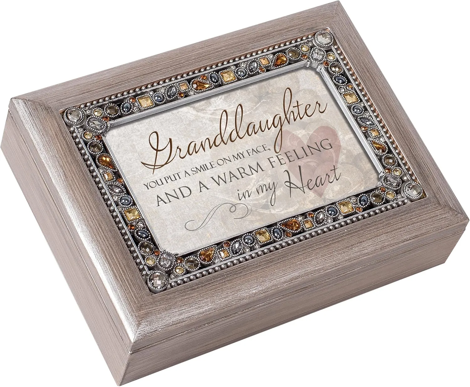 Cottage Garden Granddaughter You Put a Smile Brushed Pewter Jewelry Music Box Plays You Light Up My Life