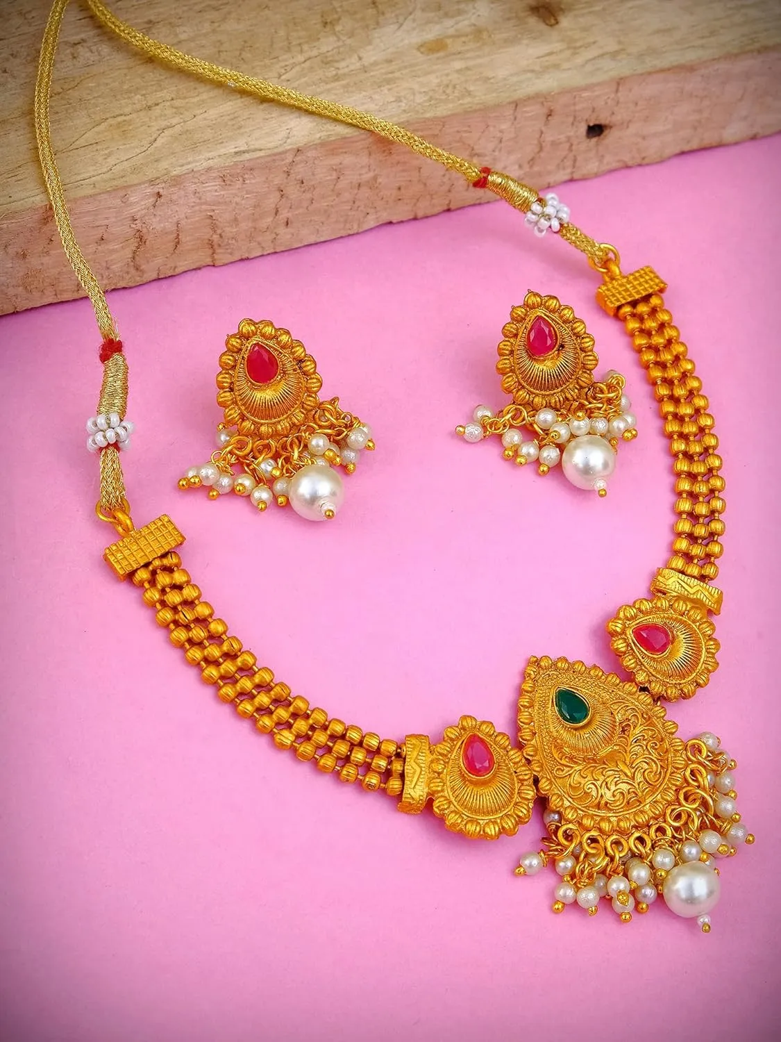 Crunchy Fashion Bollywood Traditional Indian Wedding Gold Plated Choker Necklace Set with earrings for women