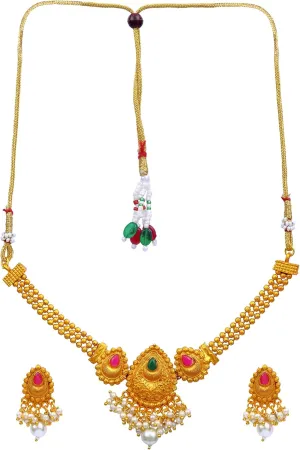 Crunchy Fashion Bollywood Traditional Indian Wedding Gold Plated Choker Necklace Set with earrings for women