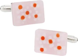 Cuff-Daddy Pink Glass Cufflinks with Painted Flowers with Presentation Box