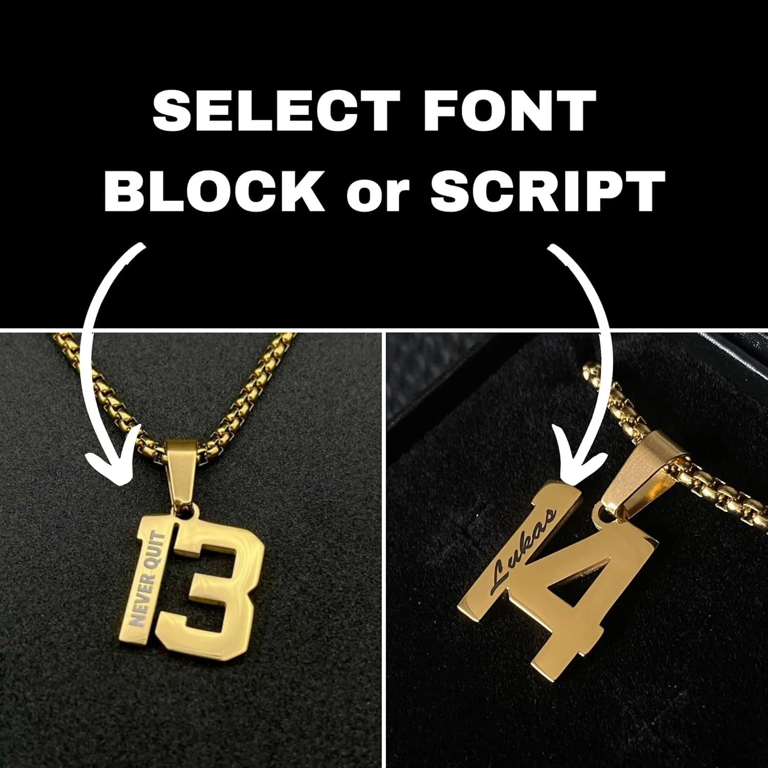 Custom Engraved Gold Number Necklace - Jersey Number Pendant for Athletes - Personalized Sports Jewelry