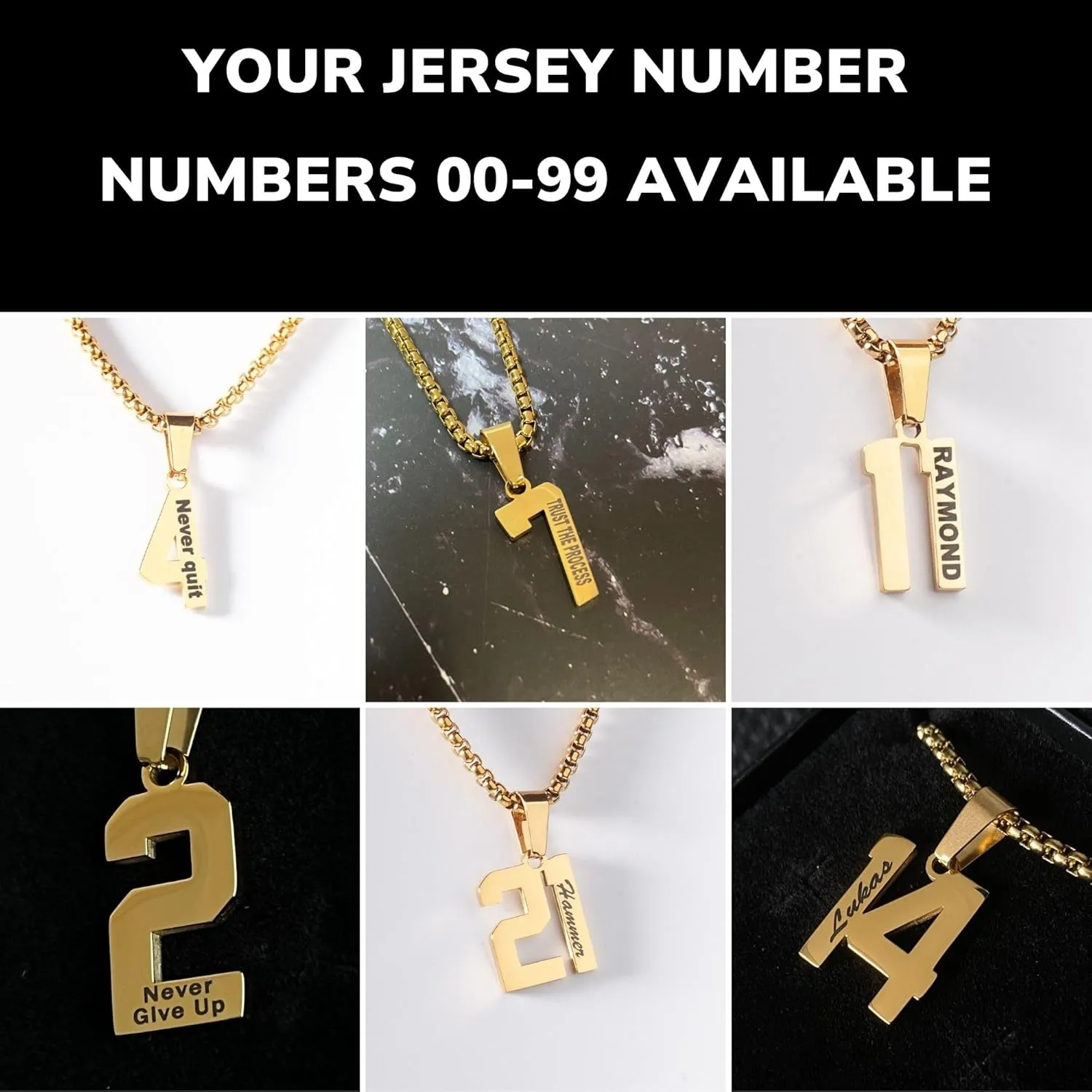 Custom Engraved Gold Number Necklace - Jersey Number Pendant for Athletes - Personalized Sports Jewelry