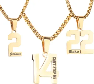 Custom Engraved Gold Number Necklace - Jersey Number Pendant for Athletes - Personalized Sports Jewelry