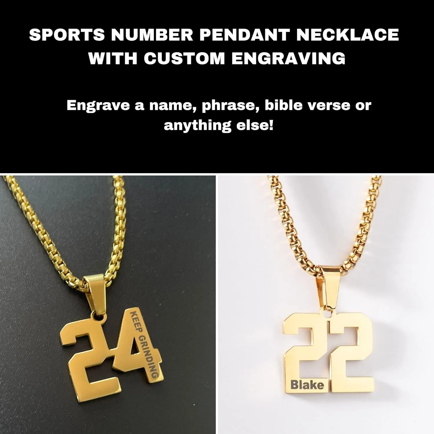 Custom Engraved Gold Number Necklace - Jersey Number Pendant for Athletes - Personalized Sports Jewelry