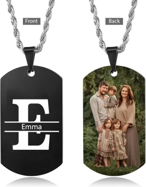 Custom Gifts for Dad Fathers Day - Personalized Dog Tags Necklace with Photo for Men Engraved Name Necklace Army Military Dog Tag Pendant Necklace Gifts for Him Christmas