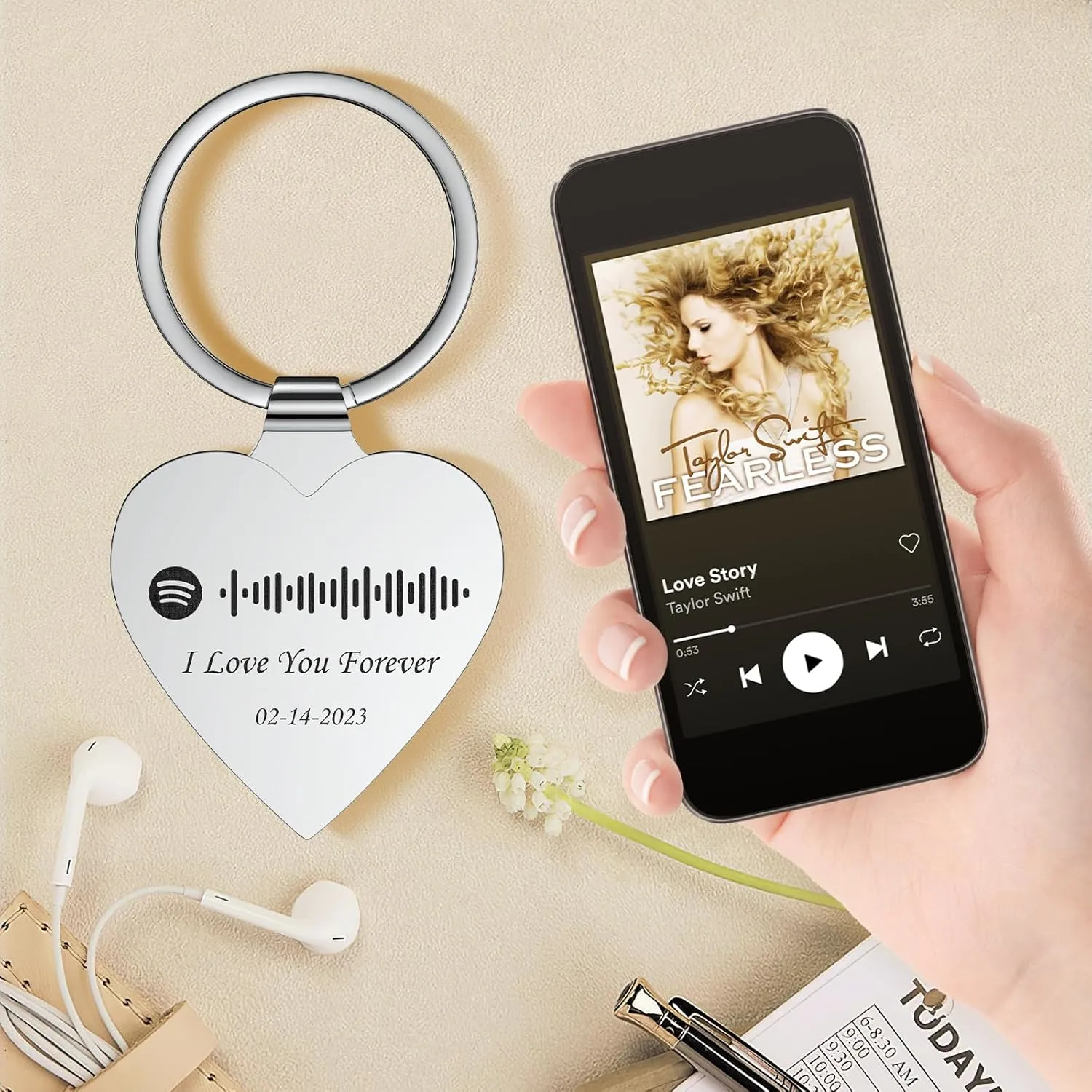 Custom Keychain with Picture, Spotify Keychain Custom Music, Custom Spotify Plaque Couples Keychain for Him & Her