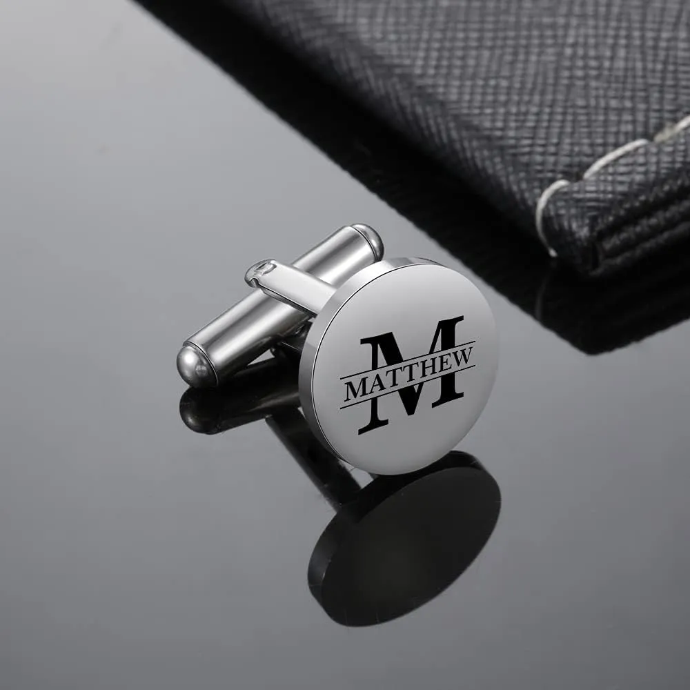 Custom Name Cufflink for Men Father Stainless Steel Custom Initial Cufflinks Gift for Birthday Business Wedding Christmas