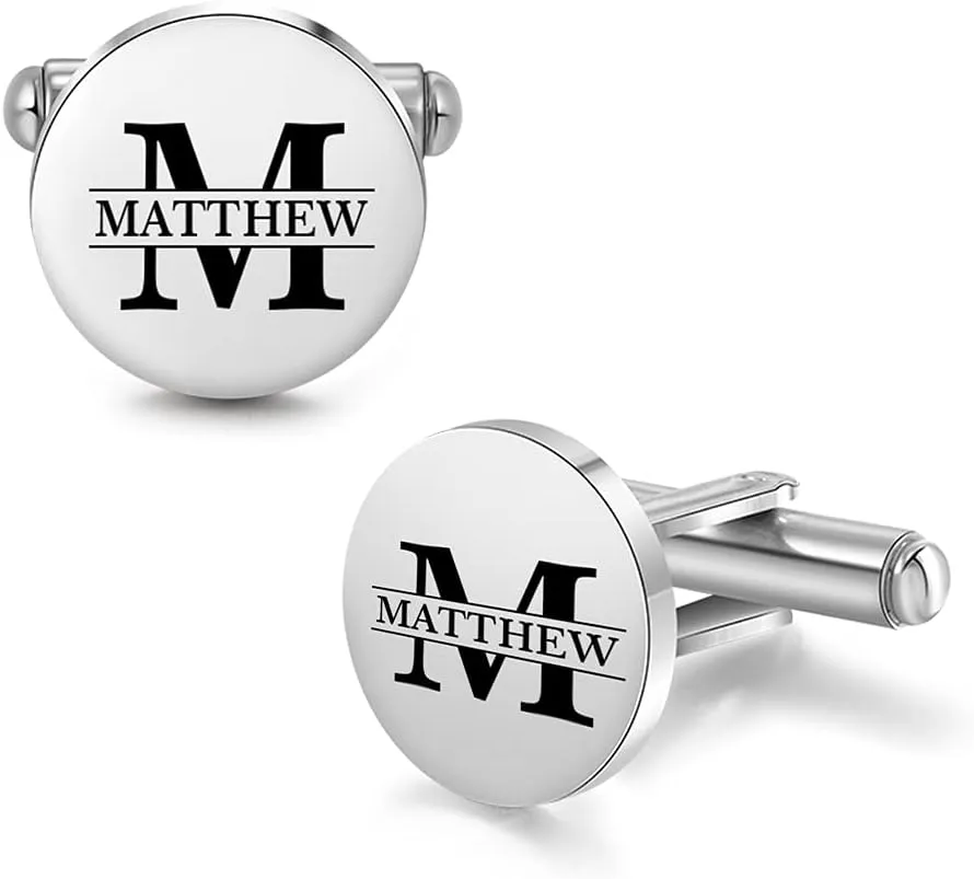Custom Name Cufflink for Men Father Stainless Steel Custom Initial Cufflinks Gift for Birthday Business Wedding Christmas